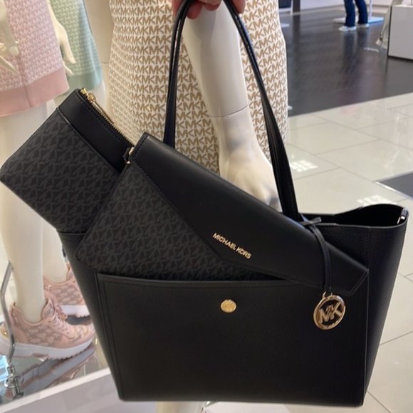 MICHAEL KORS Maisie Large Pebbled Leather 3-in-1 Tote Bag BLACK MULTI COLOR - Picture 3 of 16